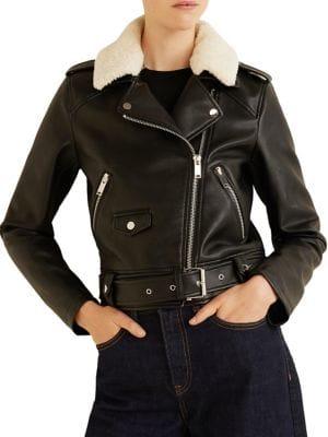 Mango Cazadora Faux Shearling-trimmed Faux Leather Jacket