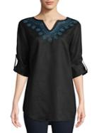 Lord & Taylor Petite Embroidered Linen Tunic