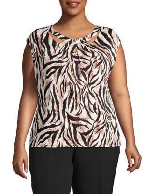 Kasper Plus Animal-print Cutout Blouse