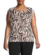 Kasper Plus Animal-print Cutout Blouse