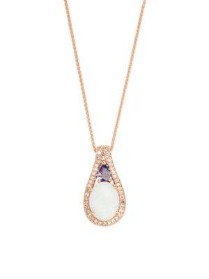 Lord & Taylor 14k Rose Gold Diamond, Tanzanite And Opal Pendant Necklace