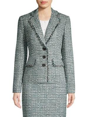 Karl Lagerfeld Paris Fringed Tweed Blazer