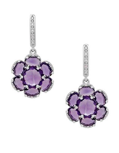 Lord & Taylor Amethyst, Diamond And Sterling Silver Floral Drop Earrings