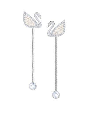 Swarovski Iconic Swan Rhodium-plated Chain Earrings
