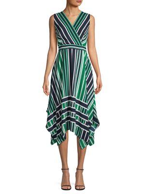 Karl Lagerfeld Paris Striped Midi Handkerchief Dress