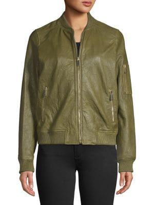 Michael Michael Kors Leather Bomber Jacket