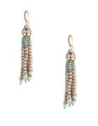 Carolee Turquoise Sands Faux Pearl Beaded Tassel Drop Earrings