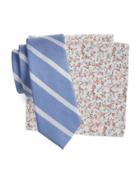 Tallia Striped Silk-blend Tie And Floral Pocket Square Set