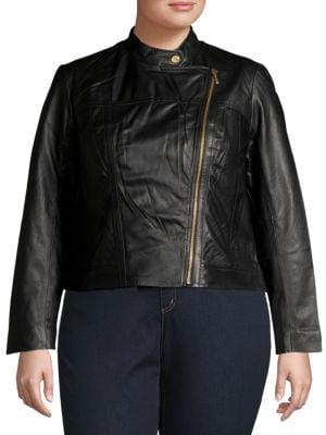 Michael Michael Kors Plus Cropped Leather Moto Jacket