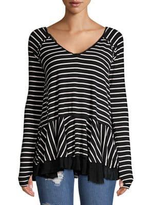 Free People Striped V-neck Flutter Top
