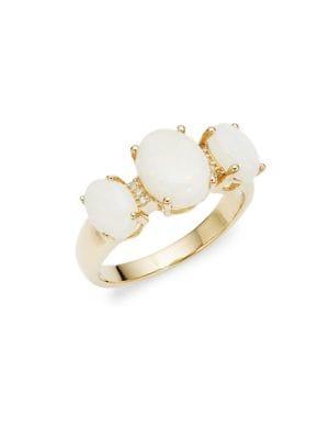 Lord & Taylor 14k Yellow Gold Diamond And Opal Three-stone Ring