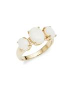 Lord & Taylor 14k Yellow Gold Diamond And Opal Three-stone Ring
