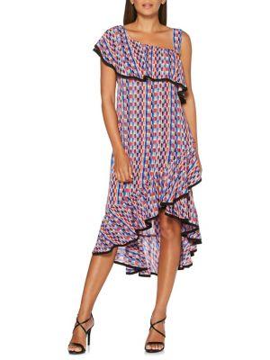 Rafaella Printed One-shoulder Ruffle Dress