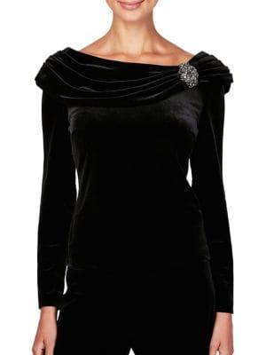 Alex Evenings Beaded Ruched Velvet Blouse