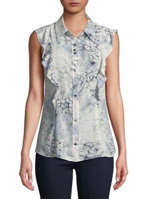 Ivanka Trump Floral Sleeveless Button-down Shirt