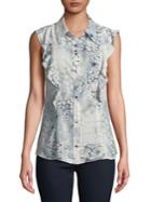 Ivanka Trump Floral Sleeveless Button-down Shirt
