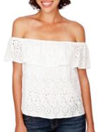 Lucky Brand Off-the-shoulder Perforated Top