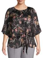 Vince Camuto Plus Floral Bell Sleeve Knotted Top