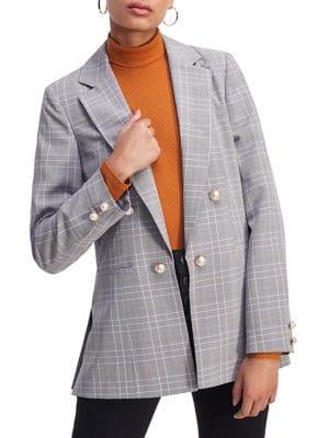 Miss Selfridge Faux Pearl Checkered Double-breasted Blazer