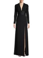 Gallery Deep V-neck Long Sleeve-gown