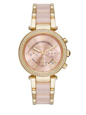 Michael Kors Parker Pave Blush Acetate & Goldtone Stainless Steel Chronograph Bracelet Watch