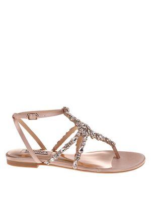 Badgley Mischka Hampden Embellished Satin Flat Sandals