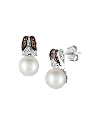 Le Vian Chocolatier 8-9mm Vanilla Freshwater Pearl, Vanilla Diamonds, Chocolate Diamonds And 14k Vanilla Gold Drop Earrings