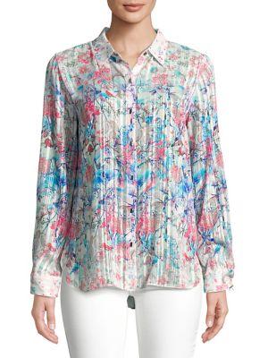 T Tahari Rafiki Printed Long Sleeve Blouse