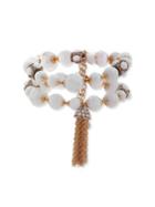 Anne Klein Crystal And Beads Two-row Stretch Bracelet