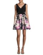 Xscape Contrast Floral Fit And Flare Dress