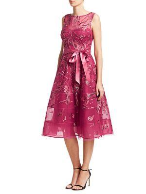 Teri Jon Sleeveless Sequined Illusion A-line Dress