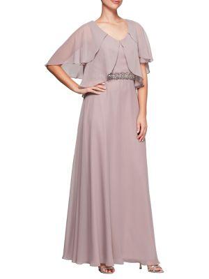 Alex Evenings Embellished Tiered Flutter A-line Gown