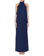 Laundry By Shelli Segal Asymmetrical Popover Halter Gown