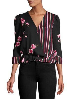 Highline Collective Mixed Print Faux-wrap Top