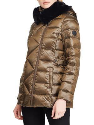 Lauren Ralph Lauren Quilted Hooded Faux Fur Jacket