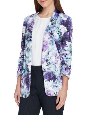 Tahari Arthur S. Levine Ruched-sleeve Floral Shawl Jacket
