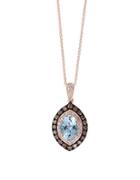 Effy Final Call Diamond, Aquamarine & 14k Rose Pendant Necklace