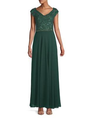 J Kara Petite Embellished Cowlneck Gown