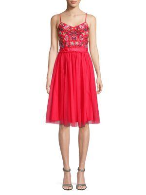 French Connection Floral Embroidered Fit-&-flare Dress