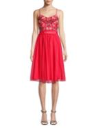 French Connection Floral Embroidered Fit-&-flare Dress