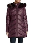 Gallery Faux Fur Trimmed Chevron Quilted Coat