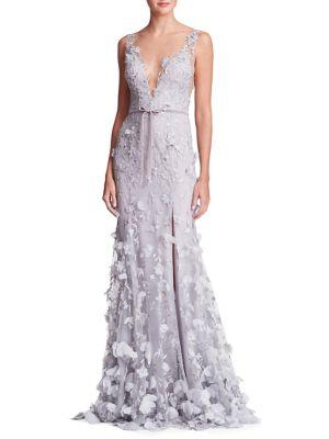 Marchesa Notte Tied Petal Plunge Gown