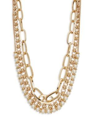 Design Lab 3-row Goldtone And Faux Pearl Statement Necklace