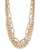 Design Lab 3-row Goldtone And Faux Pearl Statement Necklace