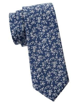 Black Brown Vine Floral Silk-cotton Tie