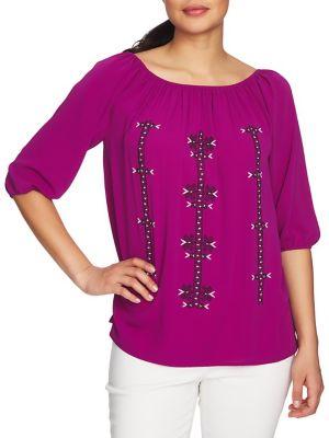 Chaus Mosaic Blossoms Embroidered Quarter-sleeve Blouse