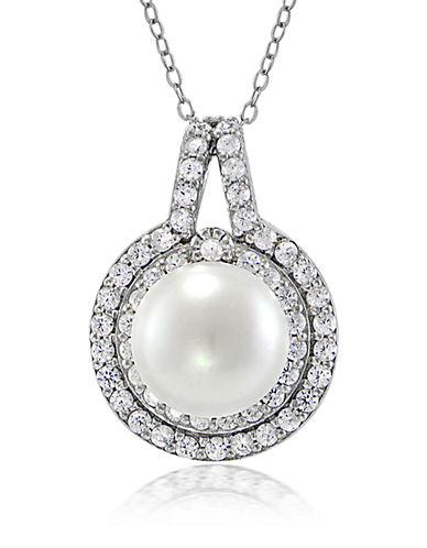 Lord & Taylor Faux Pearl, Cubic Zirconia And Sterling Silver Halo Pendant Necklace