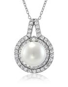 Lord & Taylor Faux Pearl, Cubic Zirconia And Sterling Silver Halo Pendant Necklace