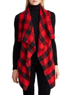 Lauren Ralph Lauren Plaid Draped-front Cotton-blend Vest