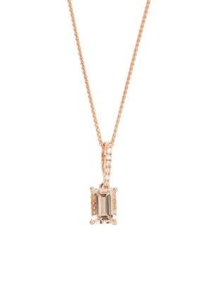 Lord & Taylor 14k Rose Gold Diamond And Morganite Pendant Necklace